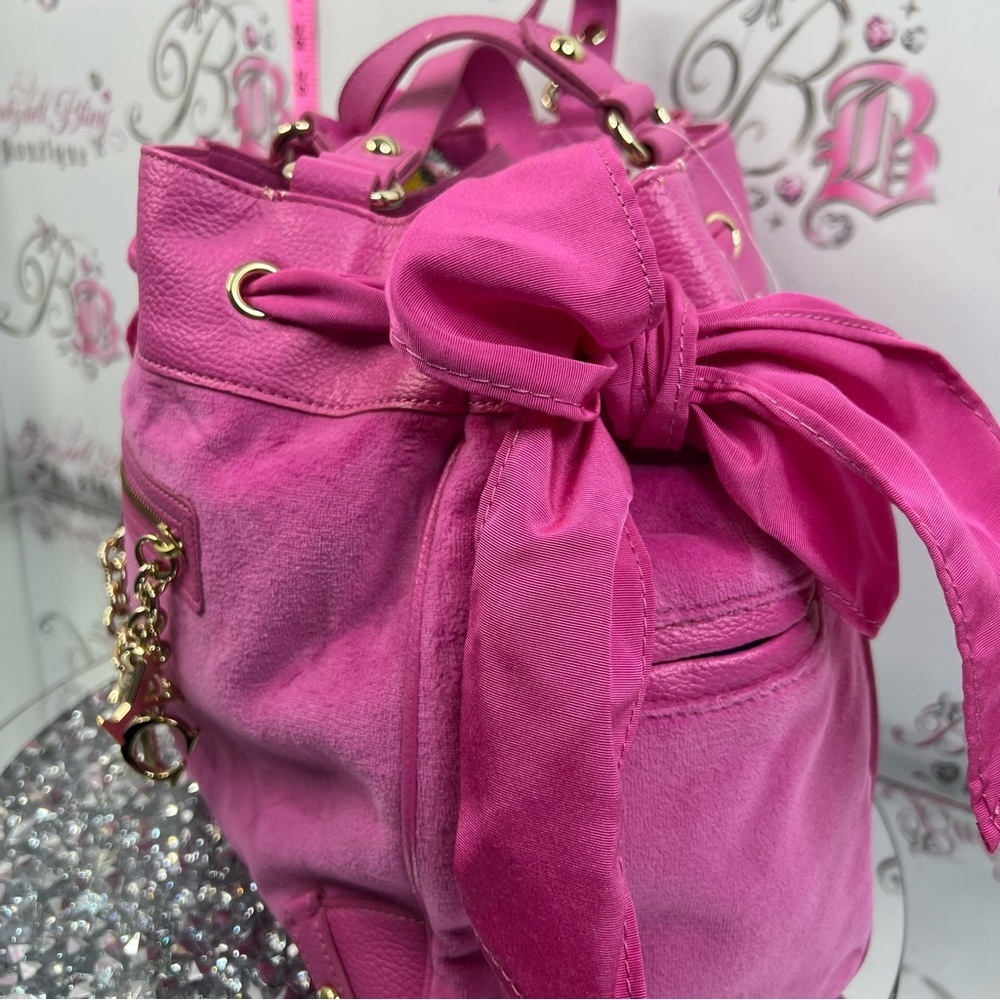 JUICY Couture bag daydreamer brand new chain Pink Suede Drawstring bag purse - Picture 4 of 12